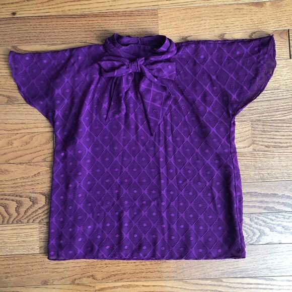 Ann Taylor Mock Neck Bow Lined Polka Dot Purple Top Women’s Size S - Picture 3 of 10